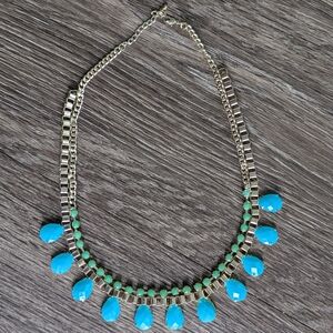 Blue and Green Necklace with Turquoise Accents and Fringe Design